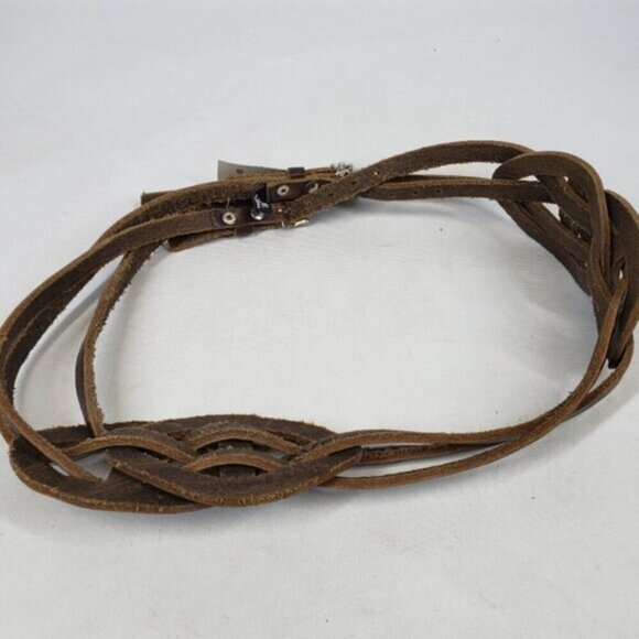 New Brave Braided Three Straps Leather Belt Ecological Brown Size 32 - Picture 11 of 14